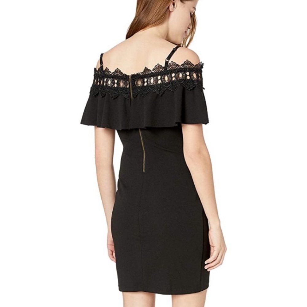 Black Crochet Trim Off The Shoulder Fitted Dress